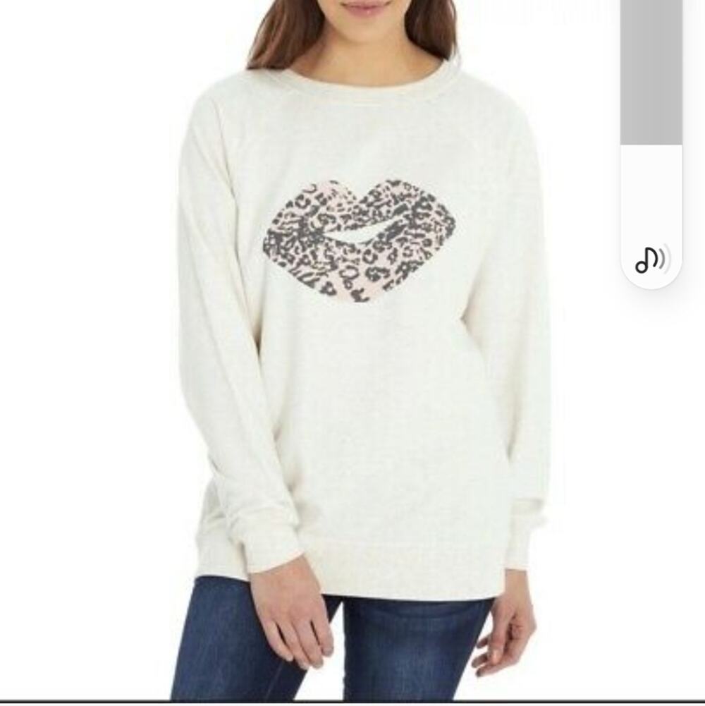 Wildfox Leopard Lips Oatmeal Oversized Sweatshirt Size Small